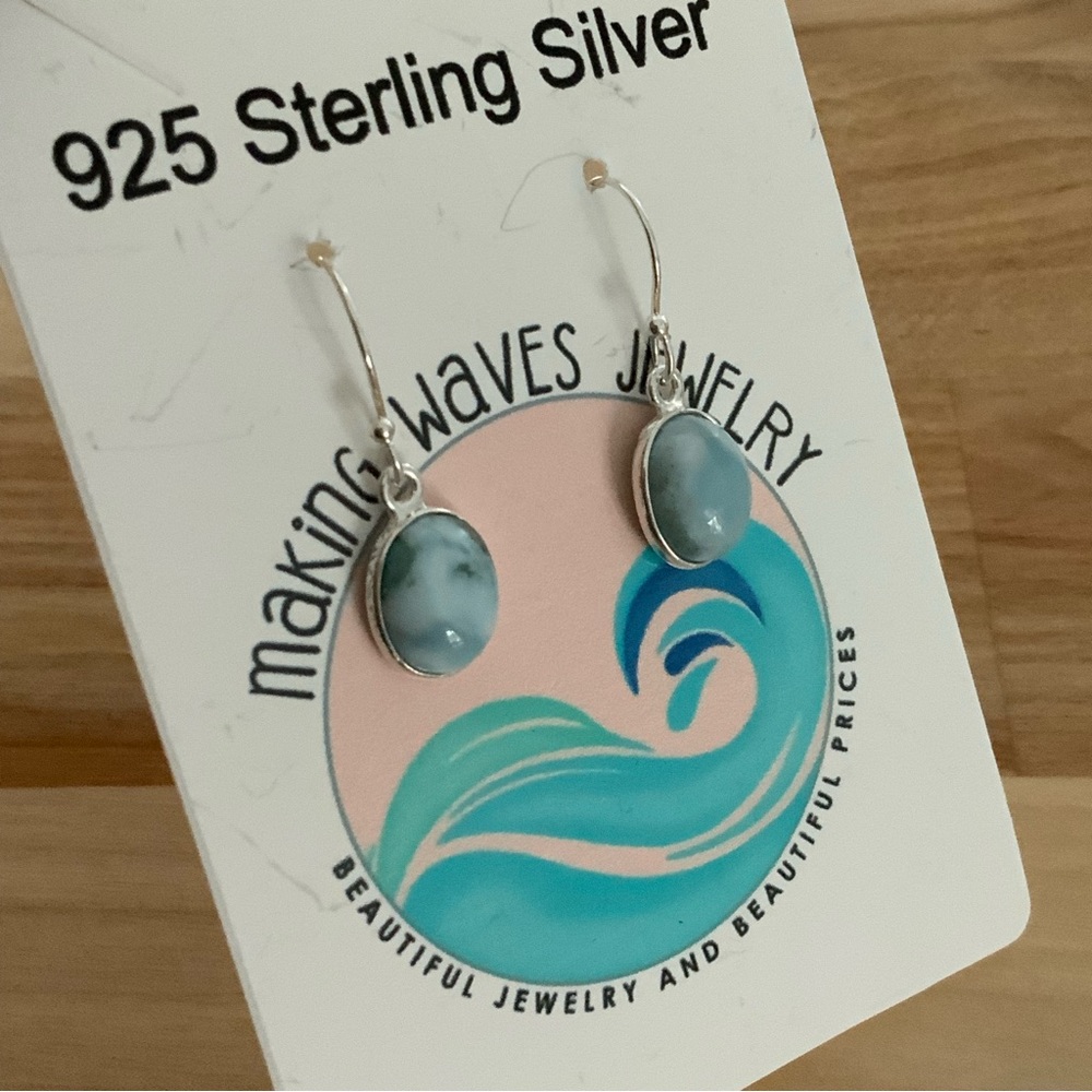 Larimar Solid 925 Sterling Silver Earrings - Picture 2 of 3